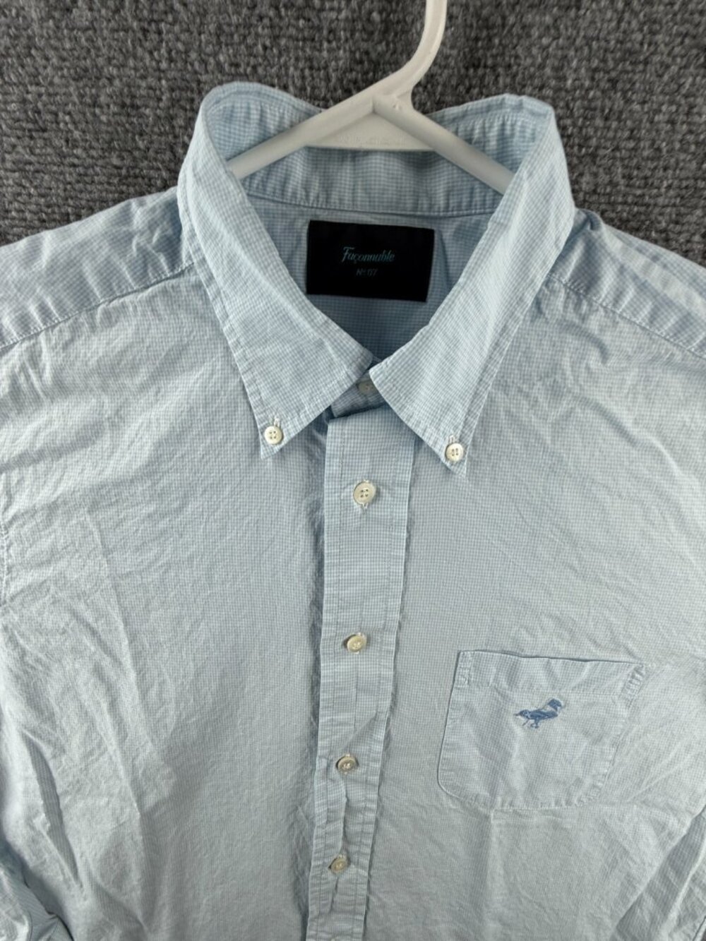 Faconnable Blue Check Button-Down Cotton 16.5 Button Up Shirt Long Sleeve Men